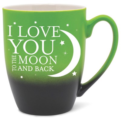 Elanze Designs Love You To The Moon And Back Two Toned Ombre Matte Green and Black 12 ounce Ceramic Stoneware Coffee Cup Mug