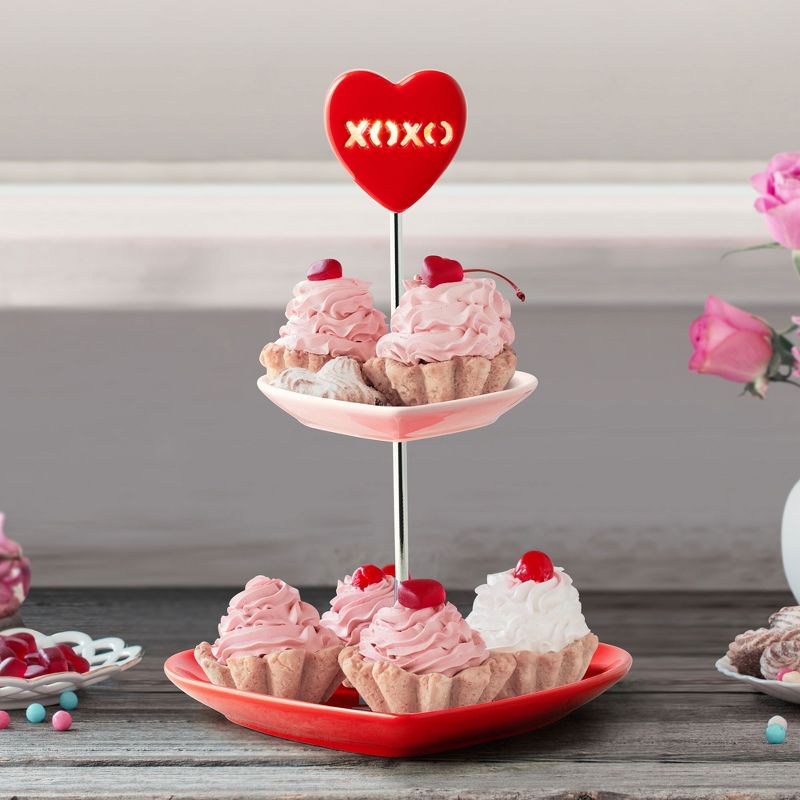 Miss Valentine LED Ceramic Tiered Candy Heart Cupcake Plate, 2 of 6