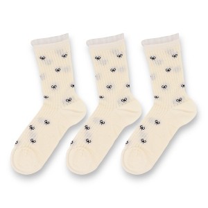 Anna-Kaci 3-Pack Women's Crew Socks with Allover Bow Embroidery and Ribbed Texture - 1 of 4