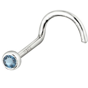 Jewelry Avalanche 22G 14K Gold Bezel-set Aquamarine Nose Screw Nose Stud - 1 of 3