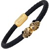 Steeltime Men's black braided leather and stainless steel skulls bracelet. Color Option: Silver, Gold - 2 of 4