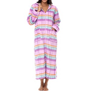 ADR Women's Zip Up Robe with Hood, Women's Long Zipper Robe, Warm Cozy Hooded Bathrobe - 1 of 3