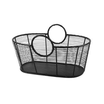 23"  Small Hand-Woven Steel Harvest Oval Basket Black - ACHLA Designs