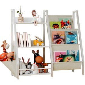 AZL1 Life Concept Kids Bookshelf Book Shelf Sling Bookcase Side Pocket Baby Toy Organizer Nursery Playroom Toddler Childrens, White, 32.7"*11.8"*28.9" - 1 of 4
