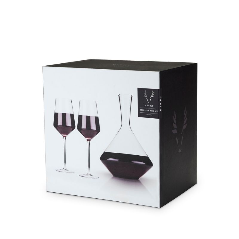 Viski Raye Bordeaux Wine Glasses & Decanter Set - Premium Crystal Clear Glass, Modern, Stemmed, Flat Bottom, Red Wine Gift - Set of 3, 6 of 7