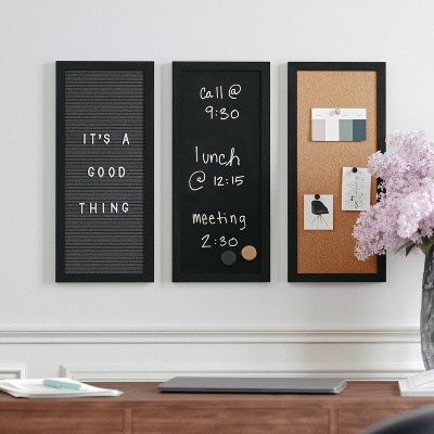 Martha Stewart Cork/Chalk/Letter Board Set Woodgrain Frame Black: Office Desk Organizer & Corkboard Organizer