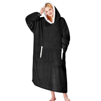Inhand Gray Fuzzy Wearable Hoodie Blanket - Oversized Cozy Polyester Sweatshirt for Women, One Size Fits All - The Perfect Warm Gift