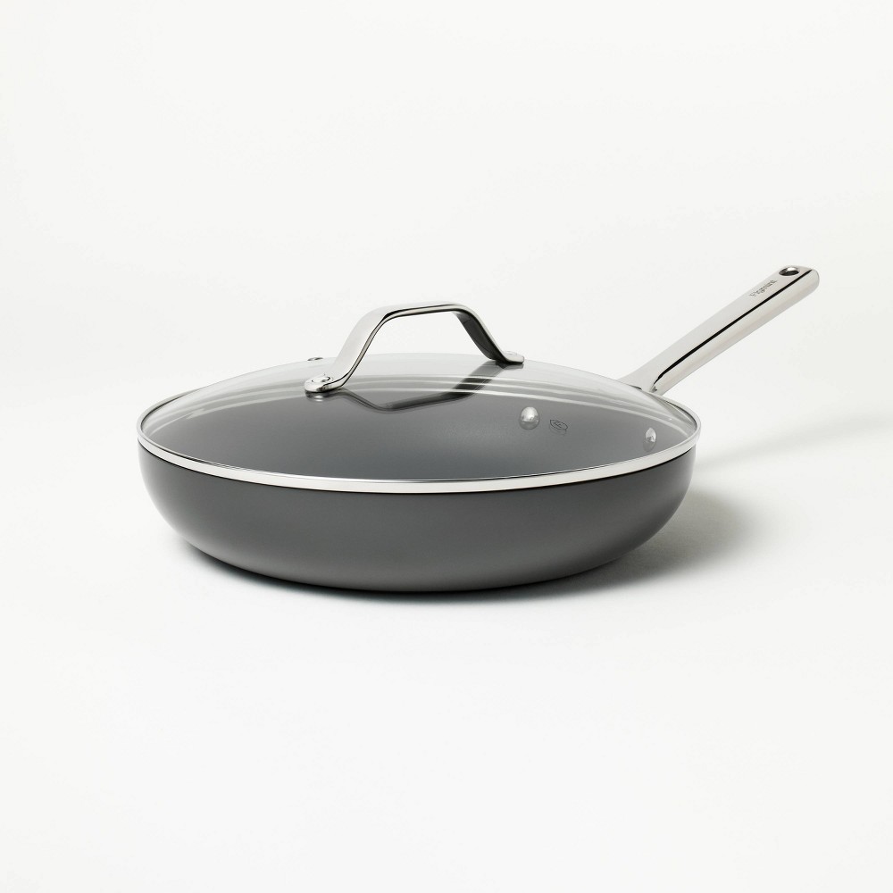 12 Nonstick Hard Anodized Aluminum Frypan with Cover Dark Gray - Figmintâ„¢