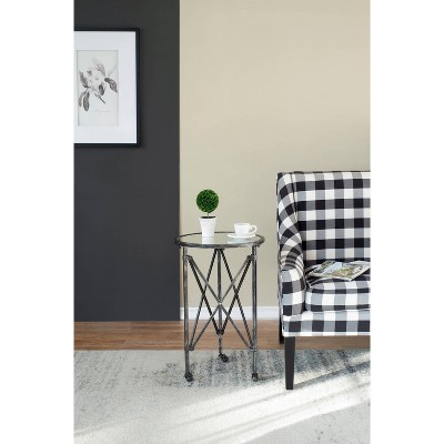 Antique Silver Round Metal and Glass Side Table