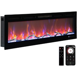 72" Electric Fireplace Heater with 1500W Heating - 12 LED Flame Colors, 3D Holographic, Voice Control & Remote - 9-Temp Adjustable Indoor Fireplace - 1 of 4