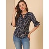 Allegra K Women's Ruffled Neck Floral Tie Neck Ruffle Sleeve Top - 3 of 4