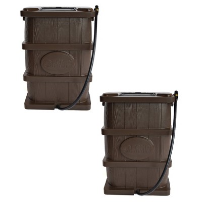 FCMP Outdoor WG4000-BRN Home Outdoor Wood Grain Rain Water Catcher Barrel, Brown  (2 Pack)