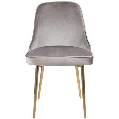 Set of 2 Gray Velvet Upholstered Dining Chairs with Gold Tapered Legs