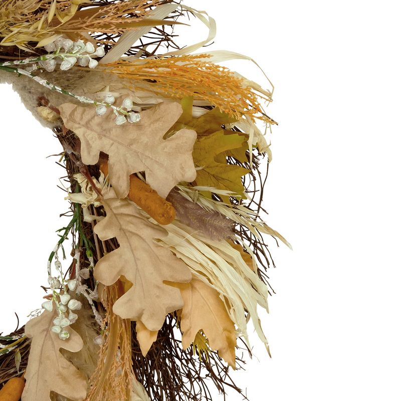 Northlight Cattail and Wheat Twig Artificial Fall Harvest Wreath, 24-Inch, 2 of 5