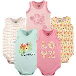Luvable Friends Baby Girl Cotton Sleeveless Bodysuits 5pk, Love