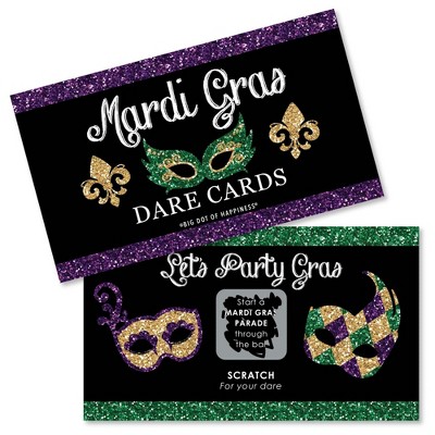 Big Dot of Happiness Mardi Gras - Masquerade Party Game Scratch Off Dare Cards - 22 Count