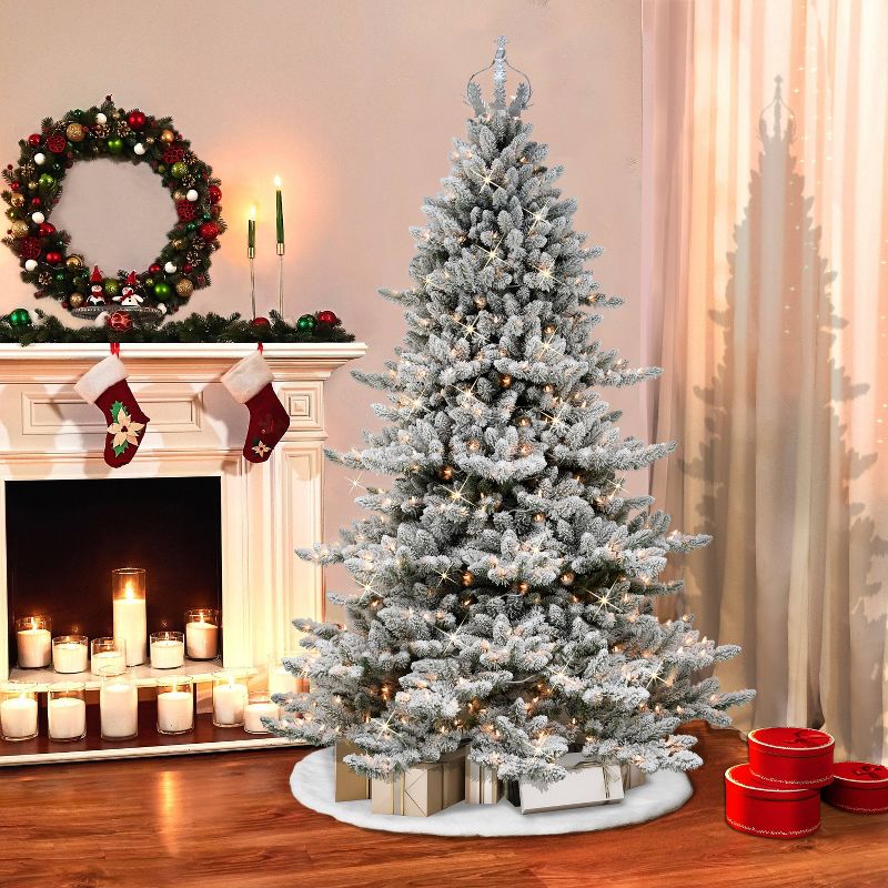 7.5ft Puleo Pre-Lit Flocked Full Royal Majestic Spruce Artificial Christmas Tree with Silver Crown Treetop Clear Lights, 2 of 4