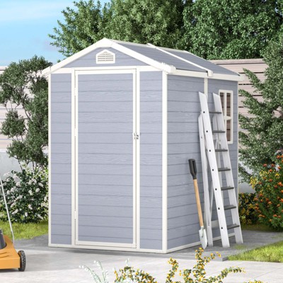 Aoxun 4'x6' Resin Outdoor Storage Shed with Lockable Door, Sloped Roof & Window, Waterproof Tool House for Patio, Backyard, Bike or Equipment - Gray