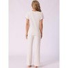 cheibear Women's Ribbed Knit Short Sleeve Round Neck Sweatsuit with Pants 2 Piece Pajama Set - 3 of 4