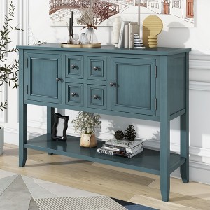 LOVMOR Cambridge Series Ample Storage Vintage Console Table with Four Small Drawers and Bottom Shelf for Living Rooms, Entrances and Kitchens - 1 of 4