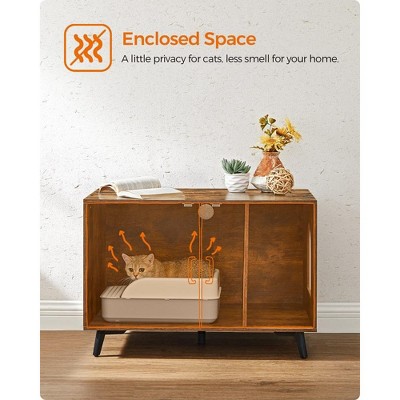 Rustic Brown Particleboard Cat Litter Box Enclosure with High Legs