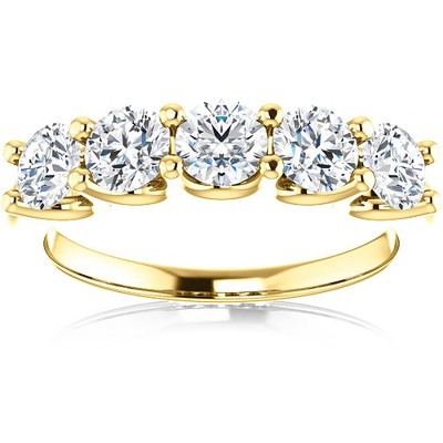 Pompeii3 1 1/2 Ct Diamond Five Stone Wedding Ring 14k Yellow Gold EX3 Lab Created