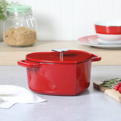 Red Heart Shaped 2-Quart Enameled Cast Iron Dutch Oven