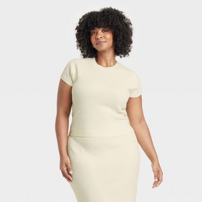 Women's Boucle Short Sleeve Crewneck Pullover Sweater - A New Day™