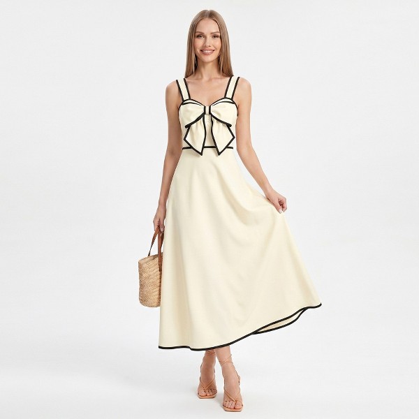 Vestido maxi con lazo al frente, contraste y tirantes anchos para mujer - Anna-Kaci 2