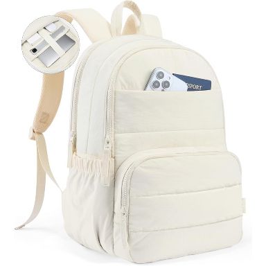 Laptop Backpack Quilted for School Beige s-l400.jpg main image 3