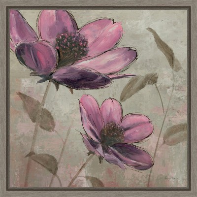 Plum Floral II Purple Canvas Print with Gray Frame