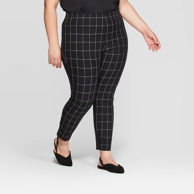 black and white plaid pants womens