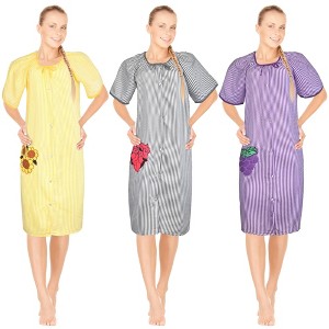 JEFFRICO 3 Pack House Dresses for Women with Pockets - Lightweight Breathable Short Sleeve Muumuu & Nightgowns - Dusters - 1 of 4