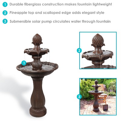 Rust Finish Solar Powered 2-Tier Pineapple Outdoor Fountain