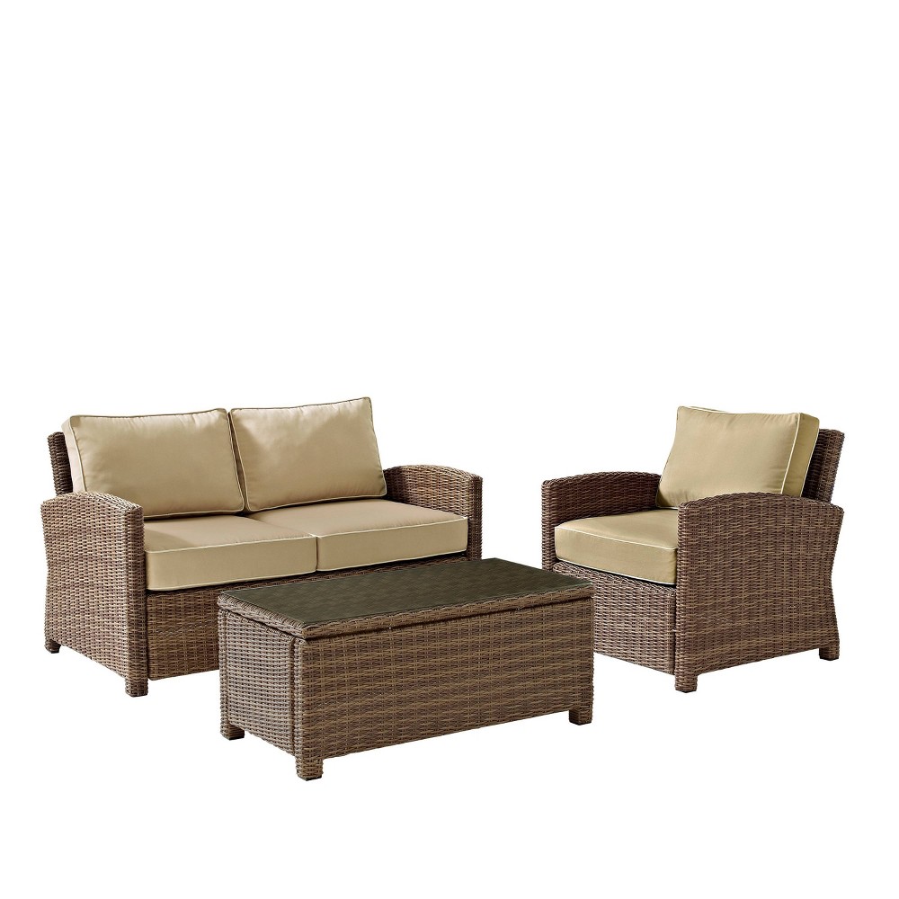 Photos - Garden Furniture Crosley Bradenton 3pc Outdoor Wicker Conversation Set - Sand  