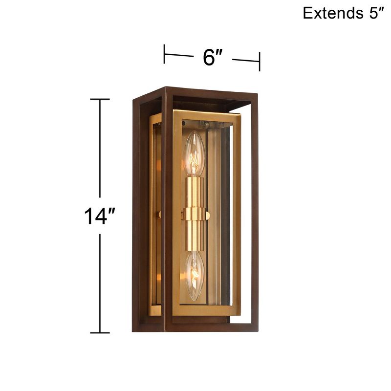 Possini Euro Design Modern Mid Century Outdoor Wall Light Fixture Oil Rubbed Bronze Brass 14" Double Box Glass for Exterior Barn Deck House Porch Yard, 4 of 8