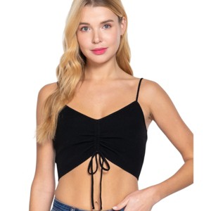 Slickblue Women's Ruched Knit Cami, Sleeveless Crop Tank Top, Sweater Style Fit, Black/Heather Pink/Heather Blue, S-L - 1 of 4