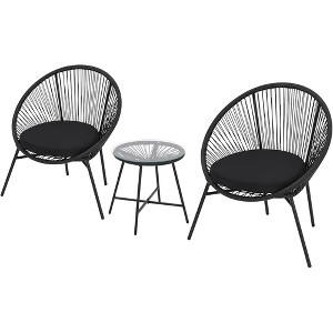 Acapulco Chair Set 3 Piece, Outdoor Patio Bistro Set with 2 Wicker Chairs & 1 Tempered Glass Table - 1 of 4