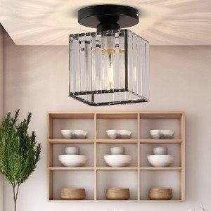 YANSUN 5.5 in.1-Light Black Square Crystal Semi Flush Mount Ceiling Light for Foyer Closet Entryway Kitchen Bedroom Dining Room - 1 of 1