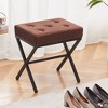 ChicFurnit Ottomans and Benches Ottoman Foot Stool Tufted Vanity Stool with Metal X Leg for Living Room, Brown, 16.93"*12.99"*6.5" - 2 of 4