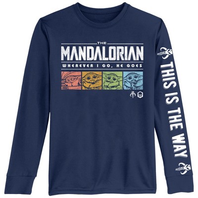 Boy's Star Wars: The Mandalorian Grogu Wherever I Go He Goes Colorful Boxes Long Sleeve Shirt