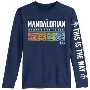 Boy's Star Wars: The Mandalorian Grogu Wherever I Go He Goes Colorful Boxes Long Sleeve Shirt - 1 of 3