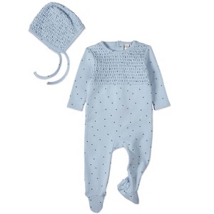 MiniMoi 2 Piece Baby Boys "Blueberries" 100% Cotton Smocked Footie Set Blue 3 months - 1 of 4