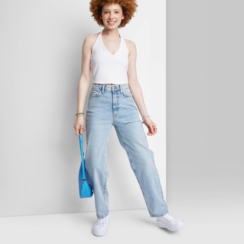 Women's High-rise 90's Relaxed Slashed Straight Jeans - Wild Fable