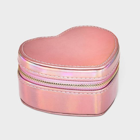Pink Makeup Organizer with Mirror for Girl Heart Shape Cosmetic