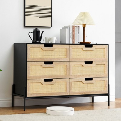 Whizmax Drawer Rattan Dresser,Modern Farmhouse Wood Storage Cabinet with Metal Handles,Chest of Drawers Closet Organizers for Bedroom,Living Room