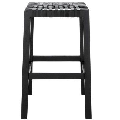 Transitional Capri Black Leather & Wood 27" Counter Stool