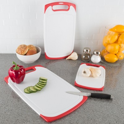 Red and White Plastic Rectangular Cutting Board Set