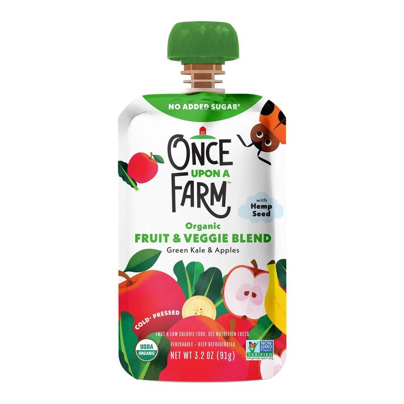 Once Upon a Farm Green Kale &#38; Apples Organic Kids&#39; Snack - 3.2oz Pouch, 1 of 4