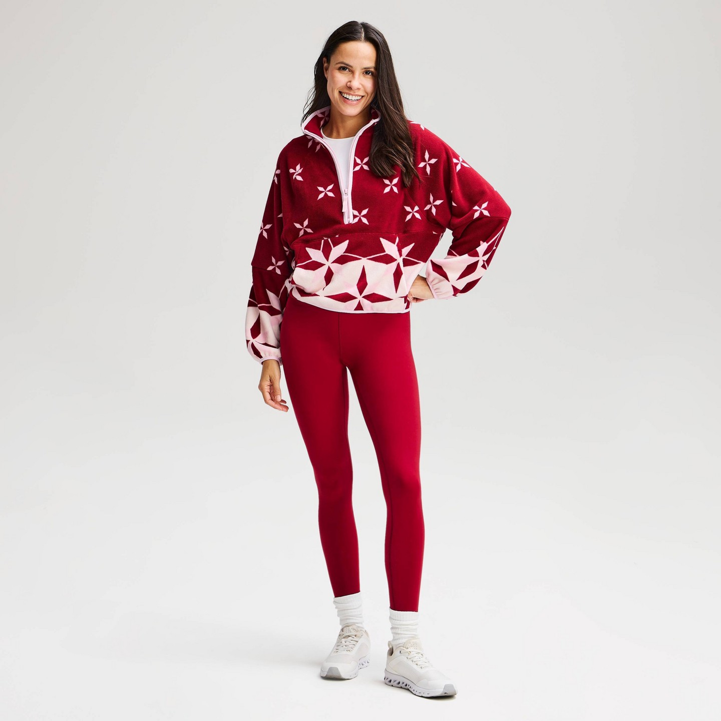 Женская куртка All In Motion Microfleece 1/2 Zip Pullover, цвет: Тёмный красный — фото 3
